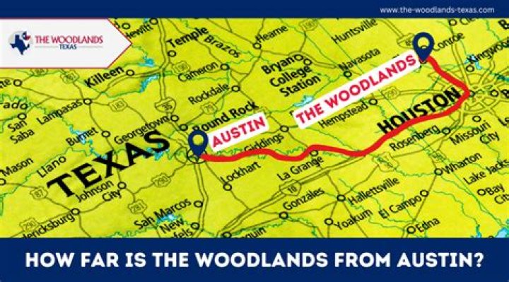 How far is the woodlands from Austin?