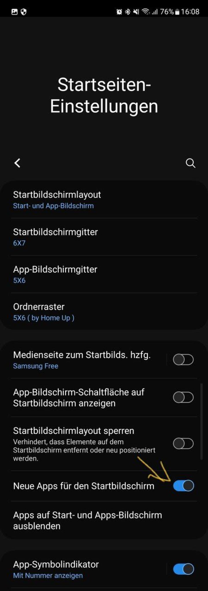 Wie bekomme ich eine neue App auf Startbildschirm?